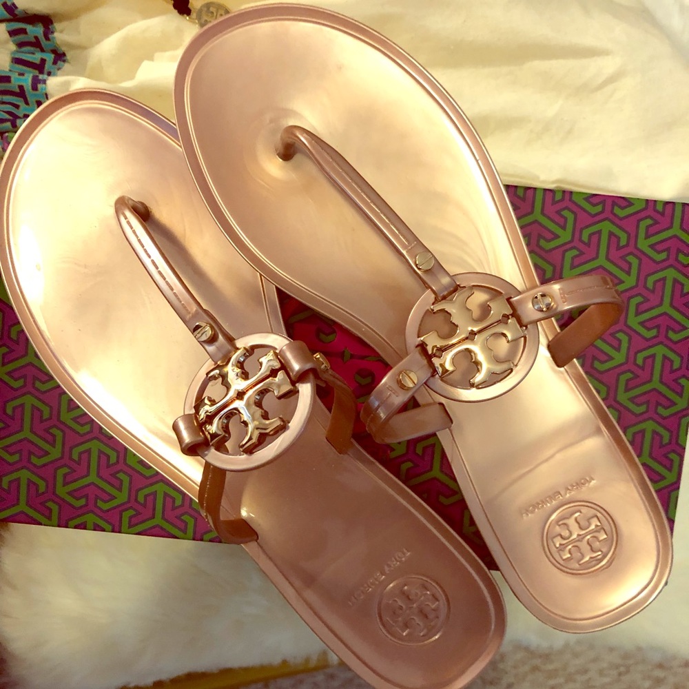 Tory Burch Rose Gold Thong 8 Mini Miller Flat